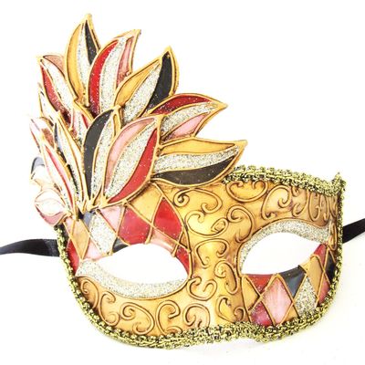 Griffin Trader Cascade Harlequin Red & Black Halloween Mask Mardi Gras Venetian Costume
