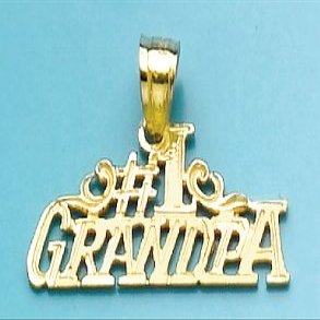 14k Yellow Gold Charm Pendant, #1 Grandpa Slant Block