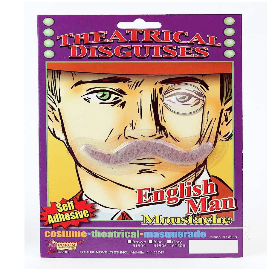 Forum Novelties Men's Moustache-Englishman, Gray, Standard