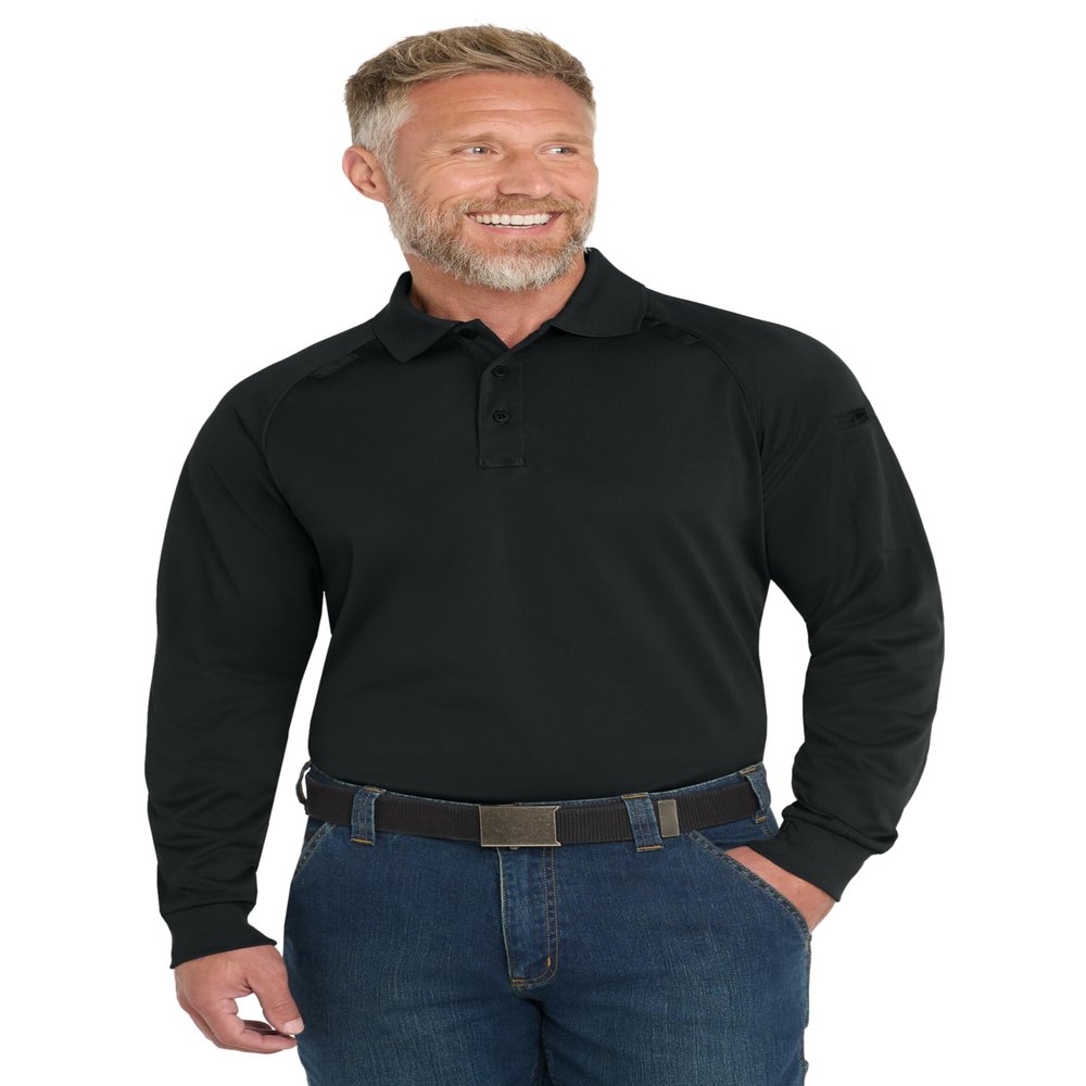 CornerStone Unisex Select Long Sleeve Snag-Proof Tactical Polo | Tough & Reliable Collared Work Shirt for Men & Women Black