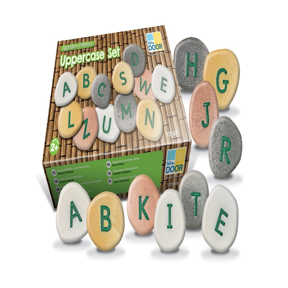 Yellow Door YD-9 Uppercase Alphabet Learning Pebbles for Kids, Kindergarten Grade to 3 Grade, 5" H, 3" L, 3" W