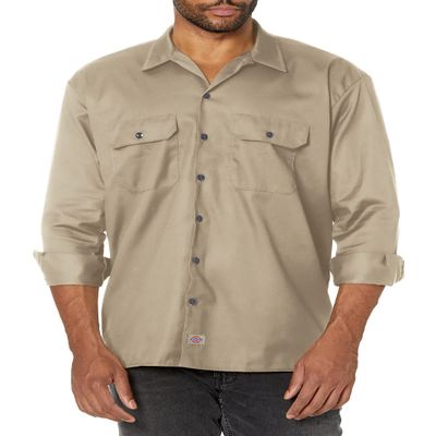 Dickies Mens Long-Sleeve Work Utility Button Down Shirts, Desert Sand, XX-Large US