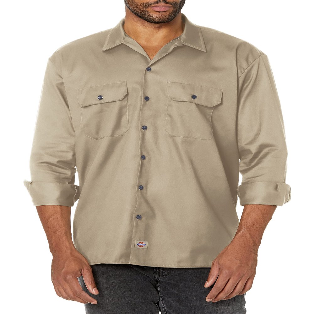 Dickies Mens Long-Sleeve Work Utility Button Down Shirts, Desert Sand, XX-Large US
