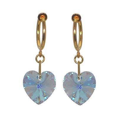 CERCEAU VALENTINE Gold Plated Aquamarine AB Heart Crystal Clip On Earrings