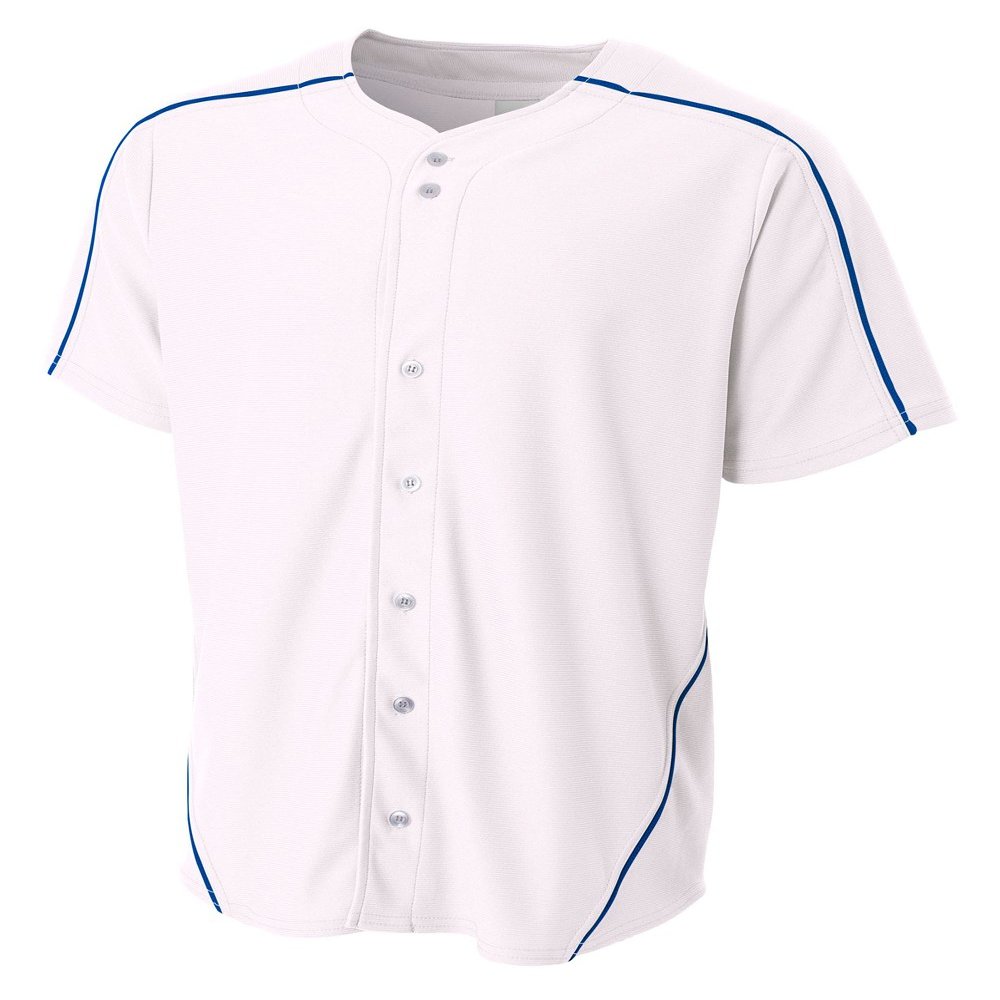 A4 Mens Warp Knit Baseball Jersey, 2XL, White/Royal