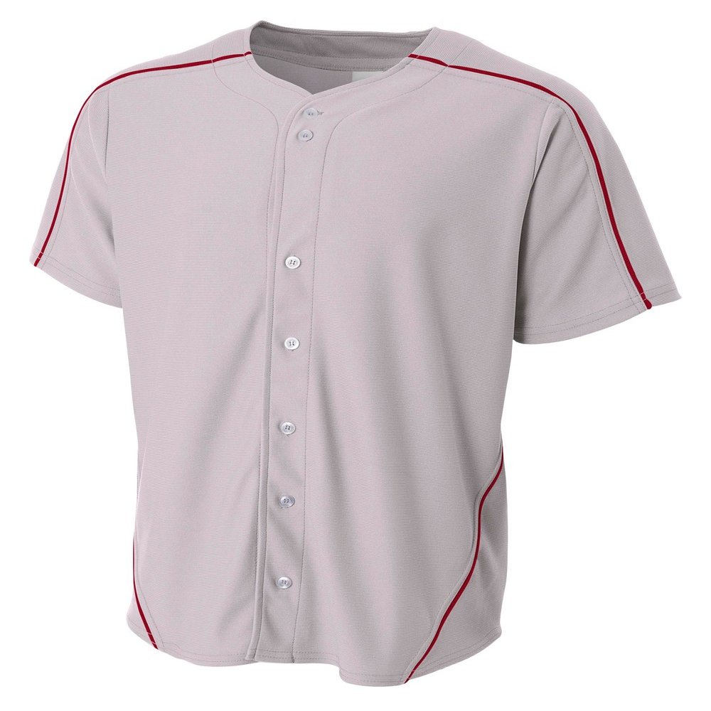 A4 Mens Warp Knit Baseball Jersey, 2XL, Gray/Cardinal