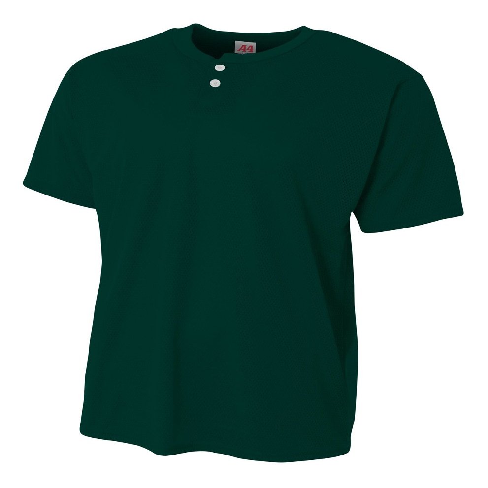 A4 Mens 2-Button Mesh Henley, Small, Forest