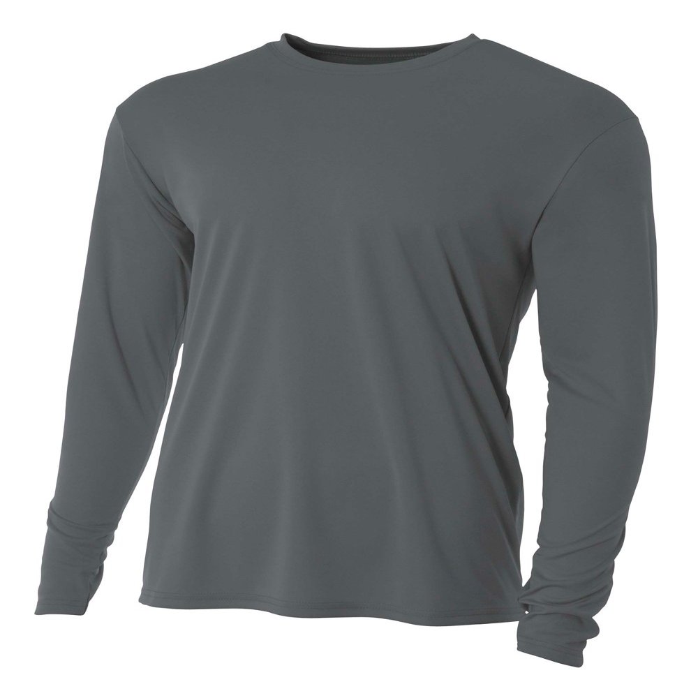A4 Youth Cooling Performance Crew Long Sleeve T-Shirt, Graphite, Large