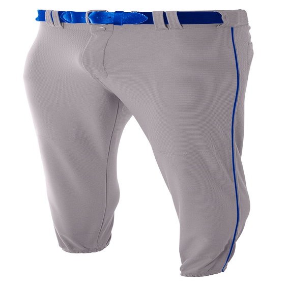 A4 Mens Pro-Style Elastic Bottom Baseball Pant, 3XL, Grey/Royal