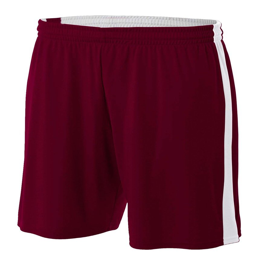 A4 NB5284-MRW Reversible Moisture Management Shorts, 8"/Large, Maroon/White