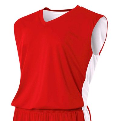 A4 Youth Reversible Moisture Management Muscle Tee, Scarlet/White, Medium