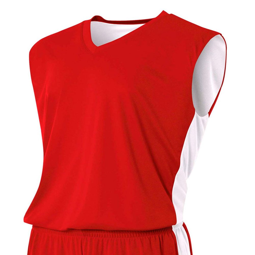 A4 Youth Reversible Moisture Management Muscle Tee, Scarlet/White, X-Large