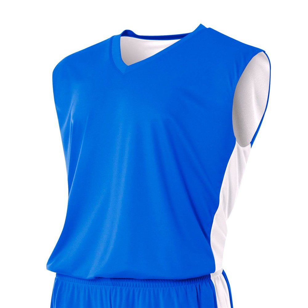 A4 Youth Reversible Moisture Management Muscle Tee, Royal/White, X-Large