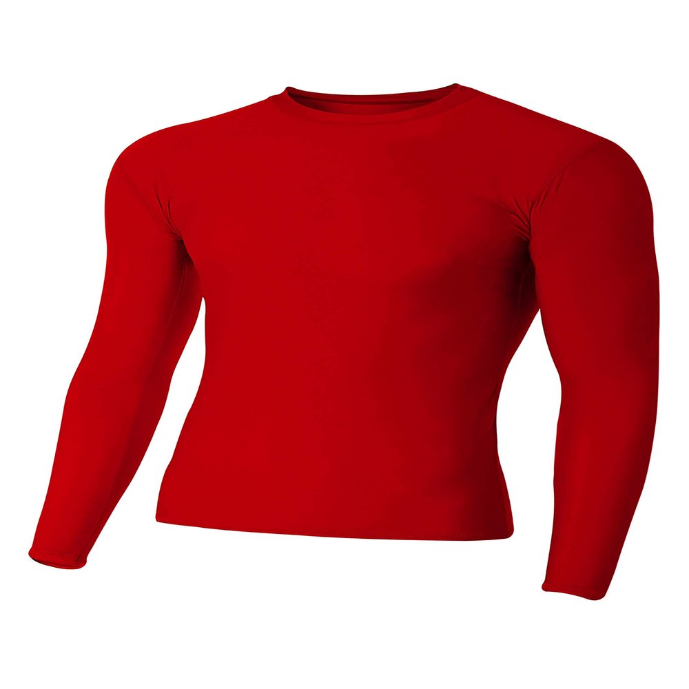 A4 Mens Long Sleeve Compression Crew, 3XL, Scarlet