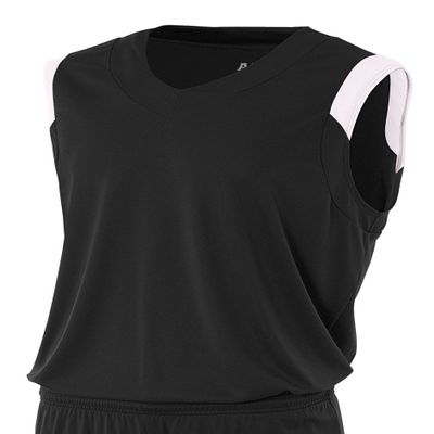 A4 Mens Moisture Management v-Neck Muscle Shirt, Medium, Black/White