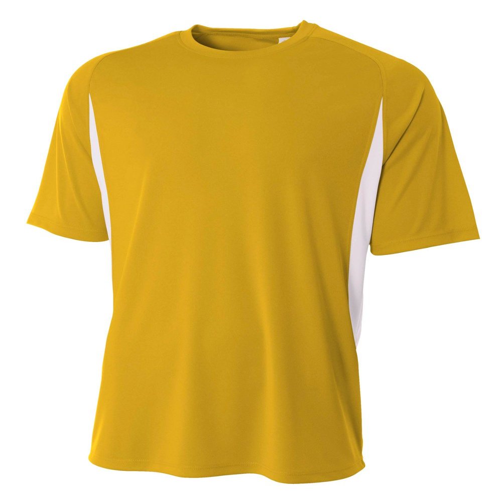 A4 Youth Cooling Performance Color Block Short Sleeve Tee, Gold/White, Small