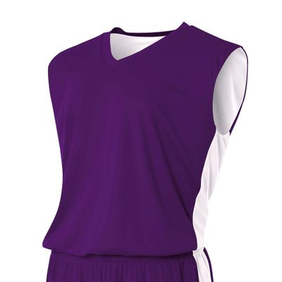 A4 Youth Reversible Moisture Management Muscle Tee, Purple/White, Large