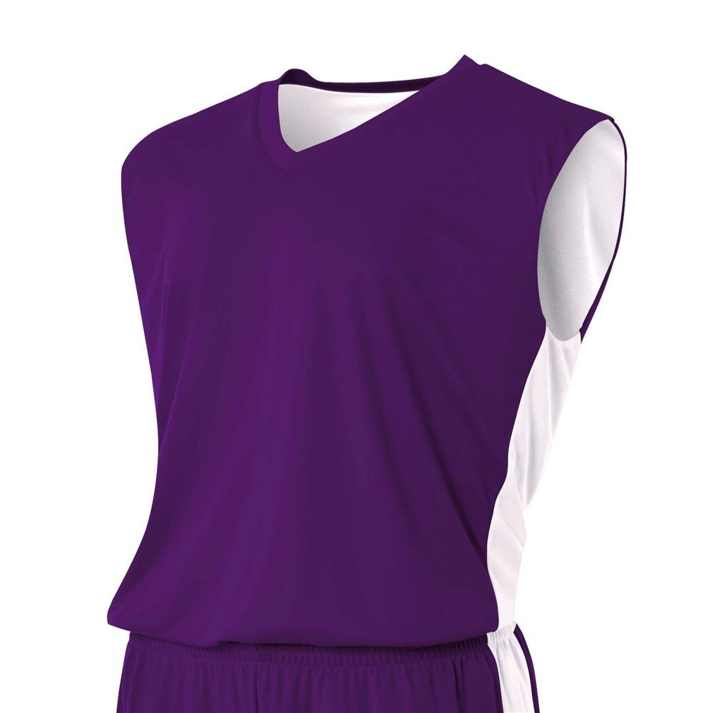 A4 Youth Reversible Moisture Management Muscle Tee, Purple/White, Large