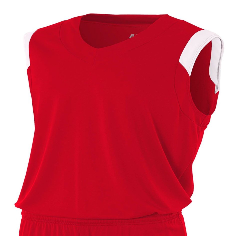A4 Mens Moisture Management v-Neck Muscle Shirt, Medium, Scarlet/White