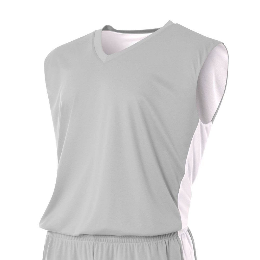A4 Youth Reversible Moisture Management Muscle Tee, Silver/White, Large
