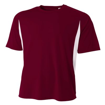 A4 Youth Cooling Performance Color Block Short Sleeve Tee, Maroon White, Small