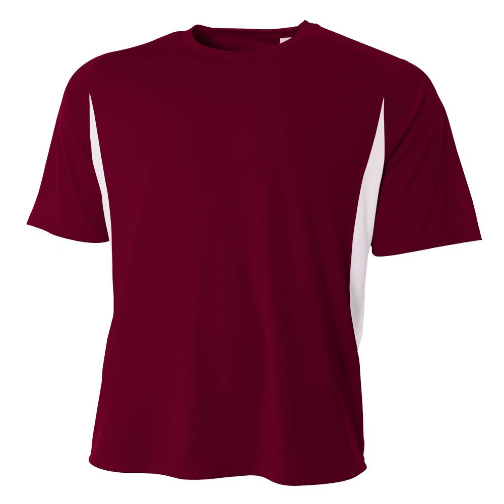 A4 Youth Cooling Performance Color Block Short Sleeve Tee, Maroon White, Small