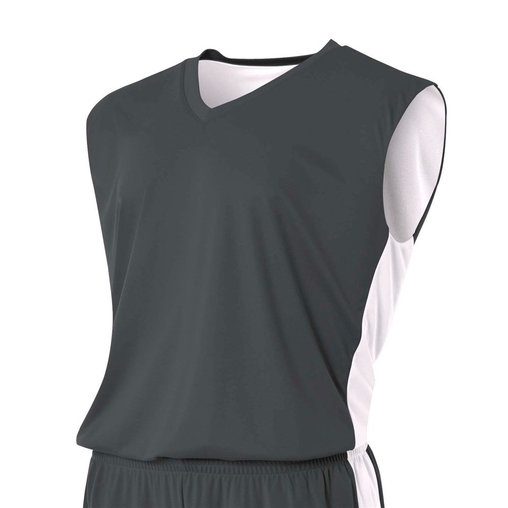 A4 Youth Reversible Moisture Management Muscle Tee, Graphite/White, Medium
