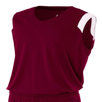A4 Mens Moisture Management v-Neck Muscle Shirt, Medium, Maroon White