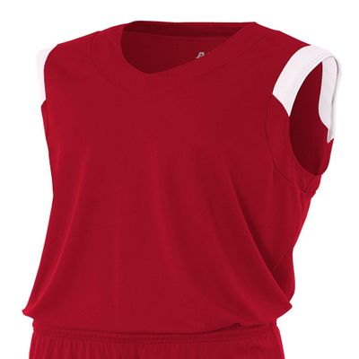 A4 Mens Moisture Management v-Neck Muscle Shirt, 2XL, Cardinal/White