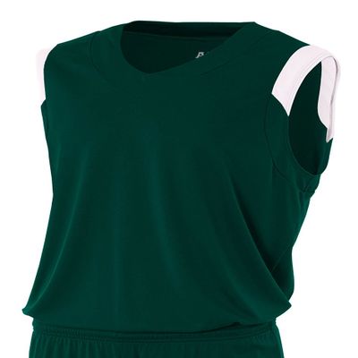 A4 Mens Moisture Management v-Neck Muscle Shirt, Large, Forest/White