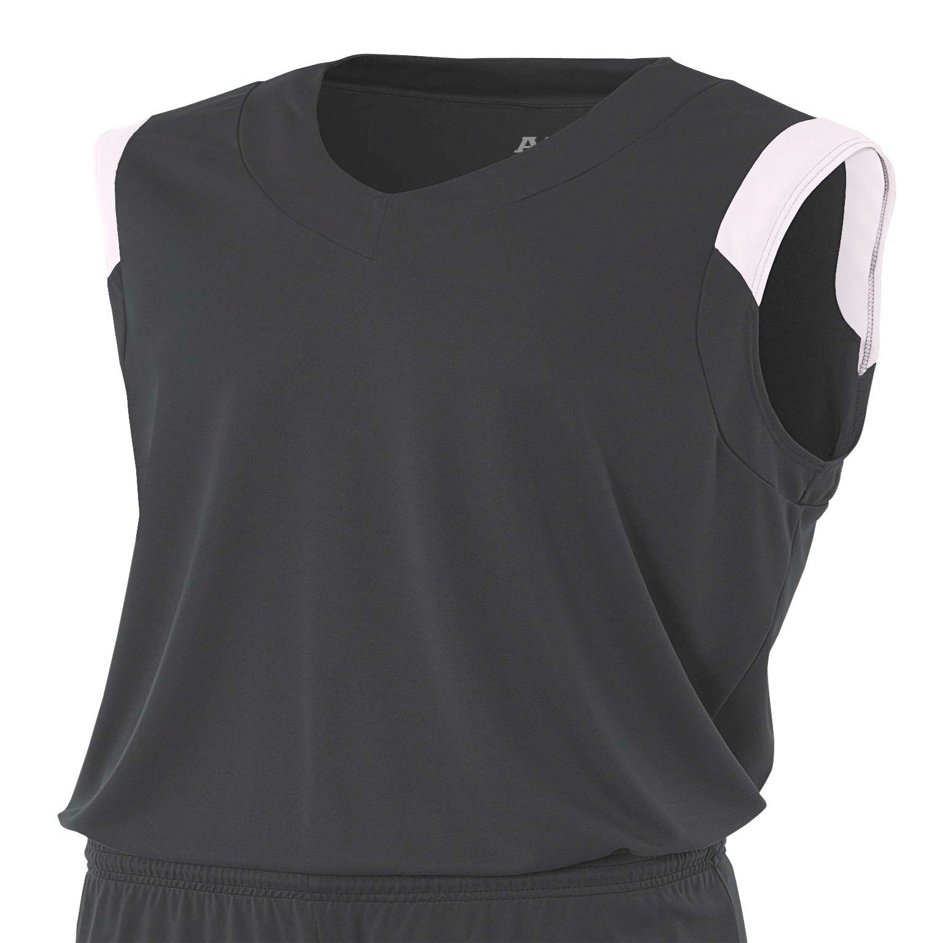 A4 Mens Moisture Management v-Neck Muscle Shirt, XL, Graphite/White