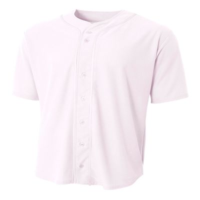 A4 Mens Short Sleeve Full Button Baseball Jersey, XL, White