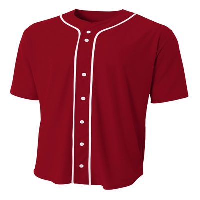 A4 Mens Short Sleeve Full Button Baseball Jersey, 2XL, Cardinal