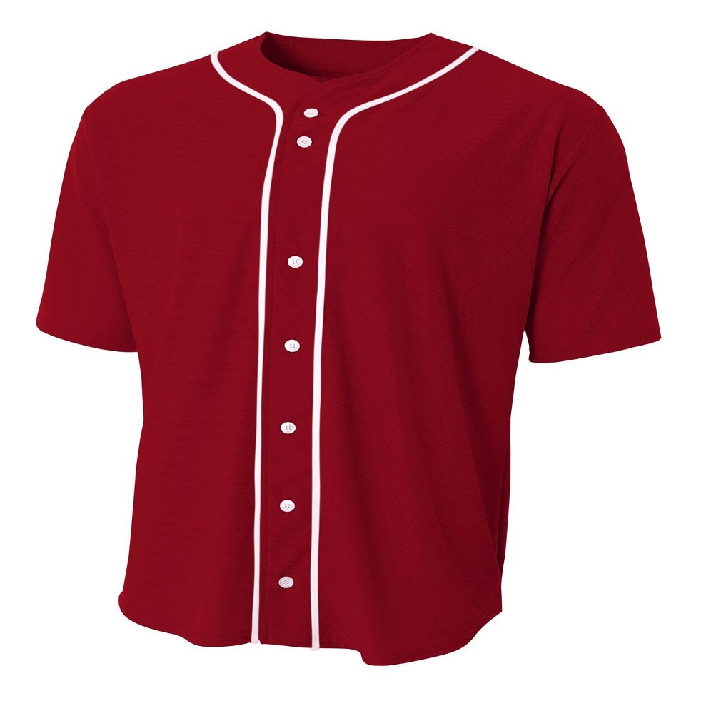 A4 Mens Short Sleeve Full Button Baseball Jersey, 2XL, Cardinal