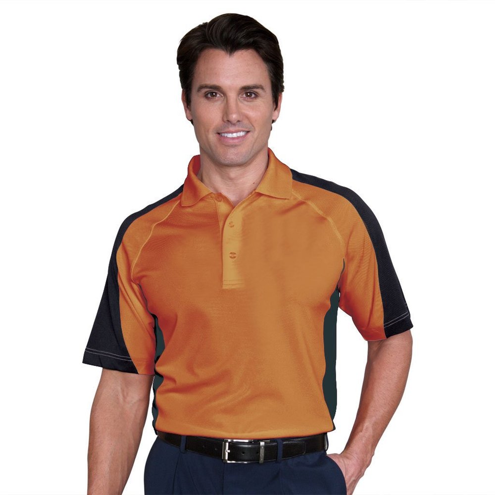 Monterey Club Men's Fairway Tour Colorblock Polo Shirt #1035 (Jaffa Orange/Black, Medium)