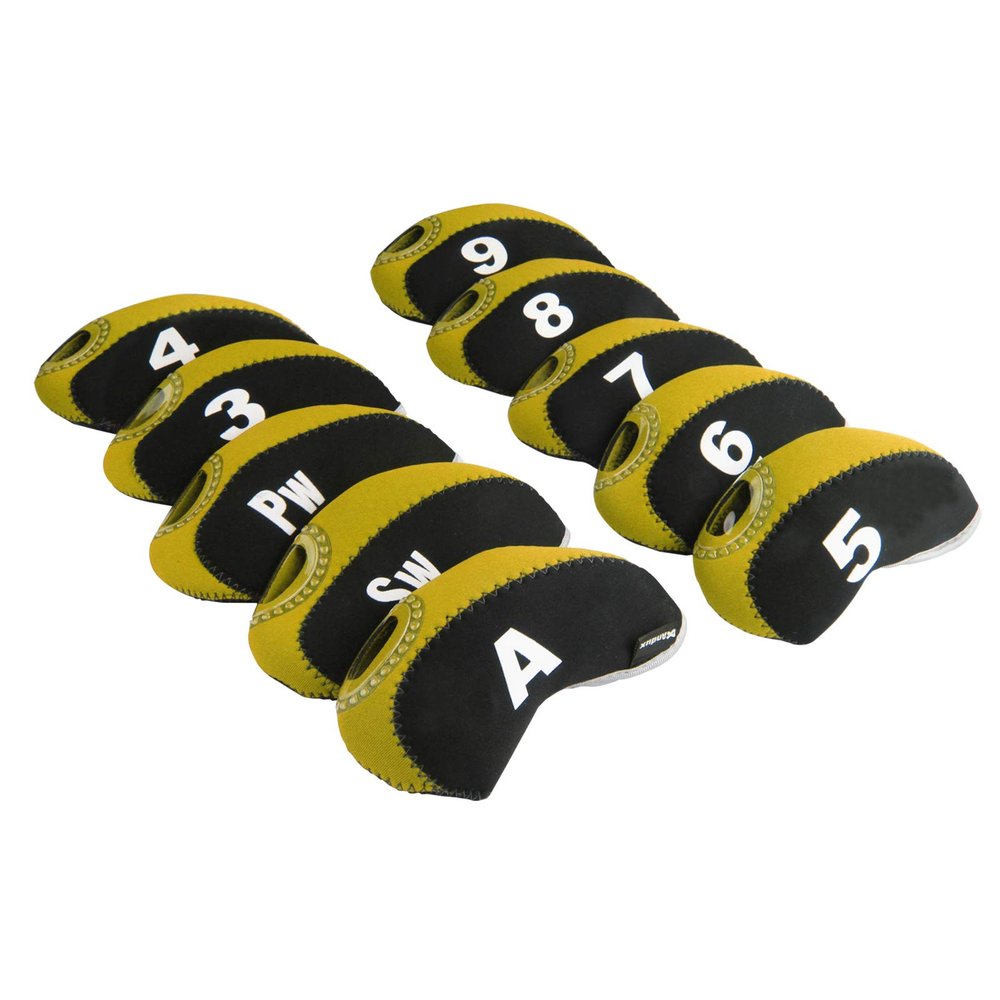 Andux Number Print Golf Iron Club Head Covers with Transparent Window 10pcs/Set Black/Yellow