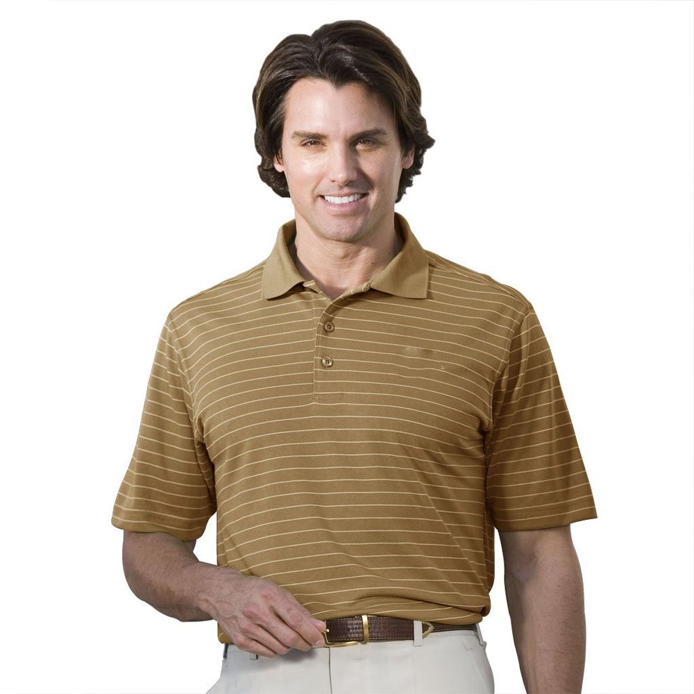 Monterey Club Men's Tournament Stripe Texture Polo Shirt #1078 (Ginger/Ivory, Large)