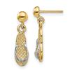 14k Two-tone Gold Beach Single Flip Flop Sandal Post Dangle Drop Earrings with White Straps view 1