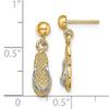 14k Two-tone Gold Beach Single Flip Flop Sandal Post Dangle Drop Earrings with White Straps view 2