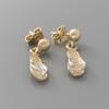 14k Two-tone Gold Beach Single Flip Flop Sandal Post Dangle Drop Earrings with White Straps view 3