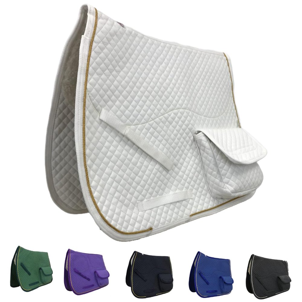 Derby Originals Dressage Saddle Pad with Pockets and Half Fleece Padding, White