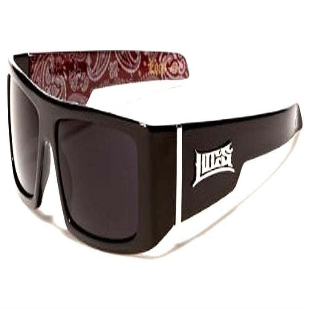 moda Locs Mens Hardcore Gafas De Sol Fashion Wrap Around Sunglasses with Bandana Print Inside - Free Microfiber Bag - Several Colors Available! (Black - Red Inside), Medium
