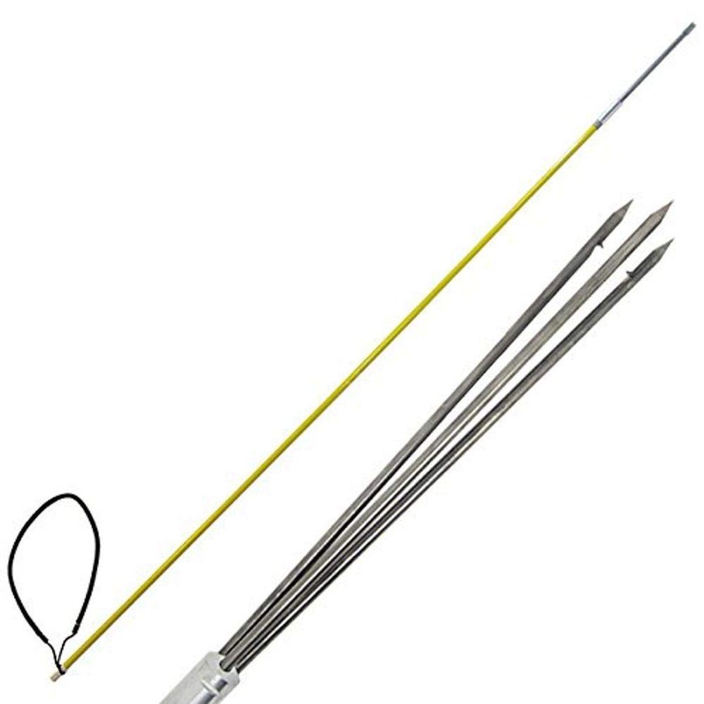Scuba Choice 7' One-Piece Fiberglass Spearfishing Pole Spear with 3-Prong Stainless Steel Paralyzer Tip, 12 Tip & 8mm Thread Heavy-Duty Winter Ice Fishing and Cold-Water Spear with Rubber Sling