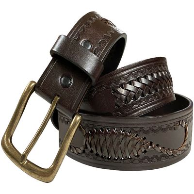 2285 Western Scorpion Hand-Woven Braided Genuine Full Grain Leather Belt 1-1/2"(38mm) Wide (Brown, 46)
