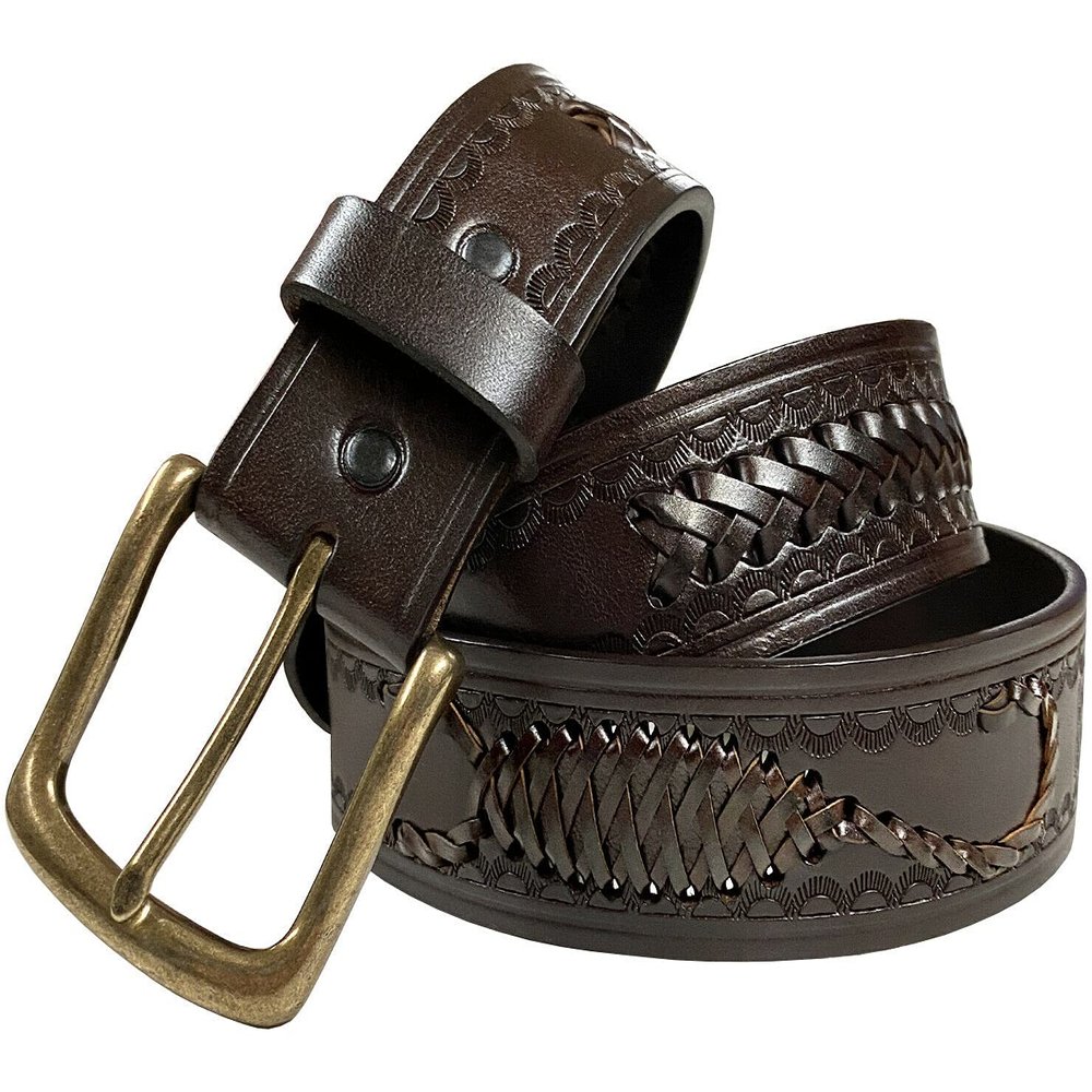 2285 Western Scorpion Hand-Woven Braided Genuine Full Grain Leather Belt 1-1/2"(38mm) Wide (Brown, 46)