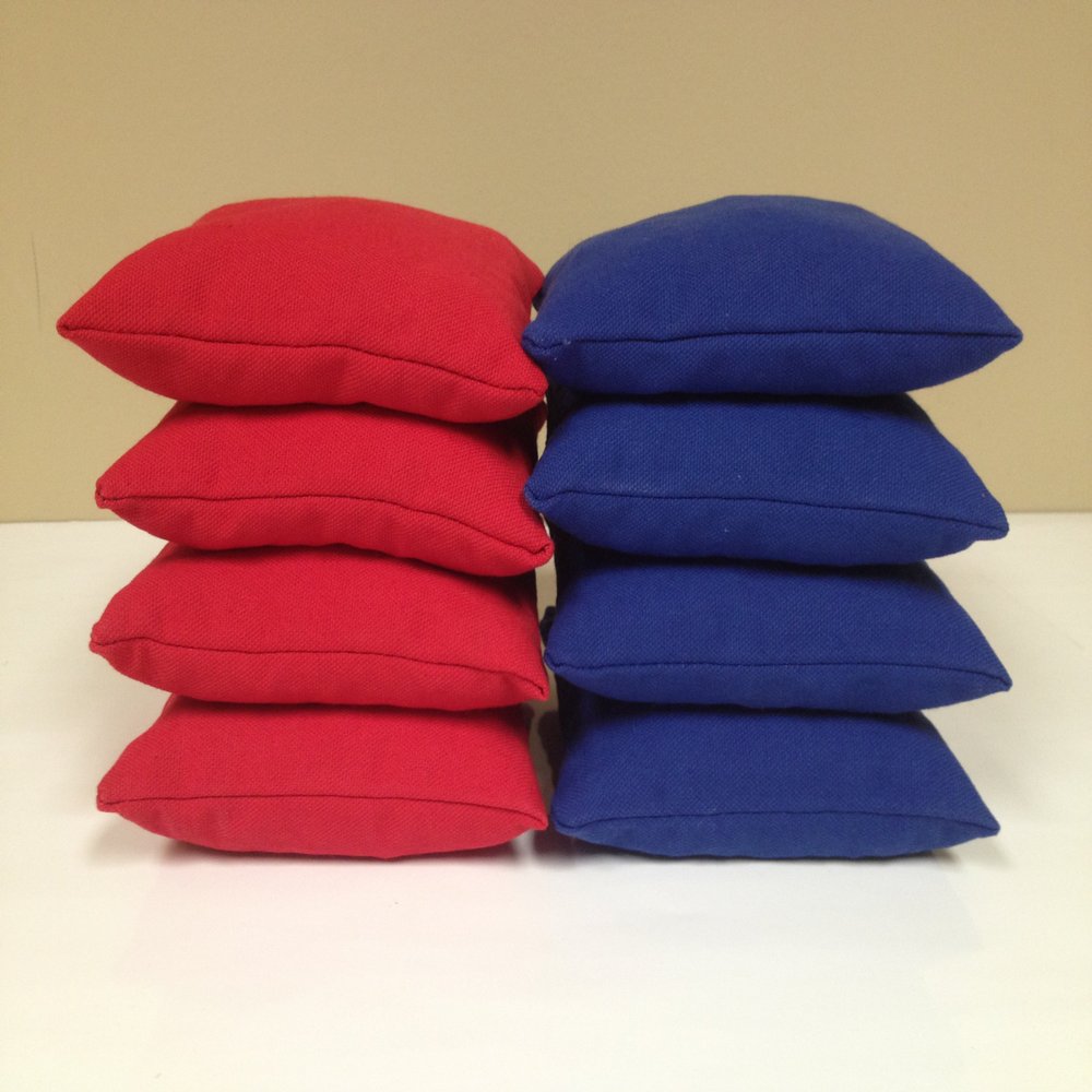 8 Official Size ACA Regulation Cornhole Baggo Bean Bags Set (4 RED, 4 Royal Blue) ~ Made in The USA