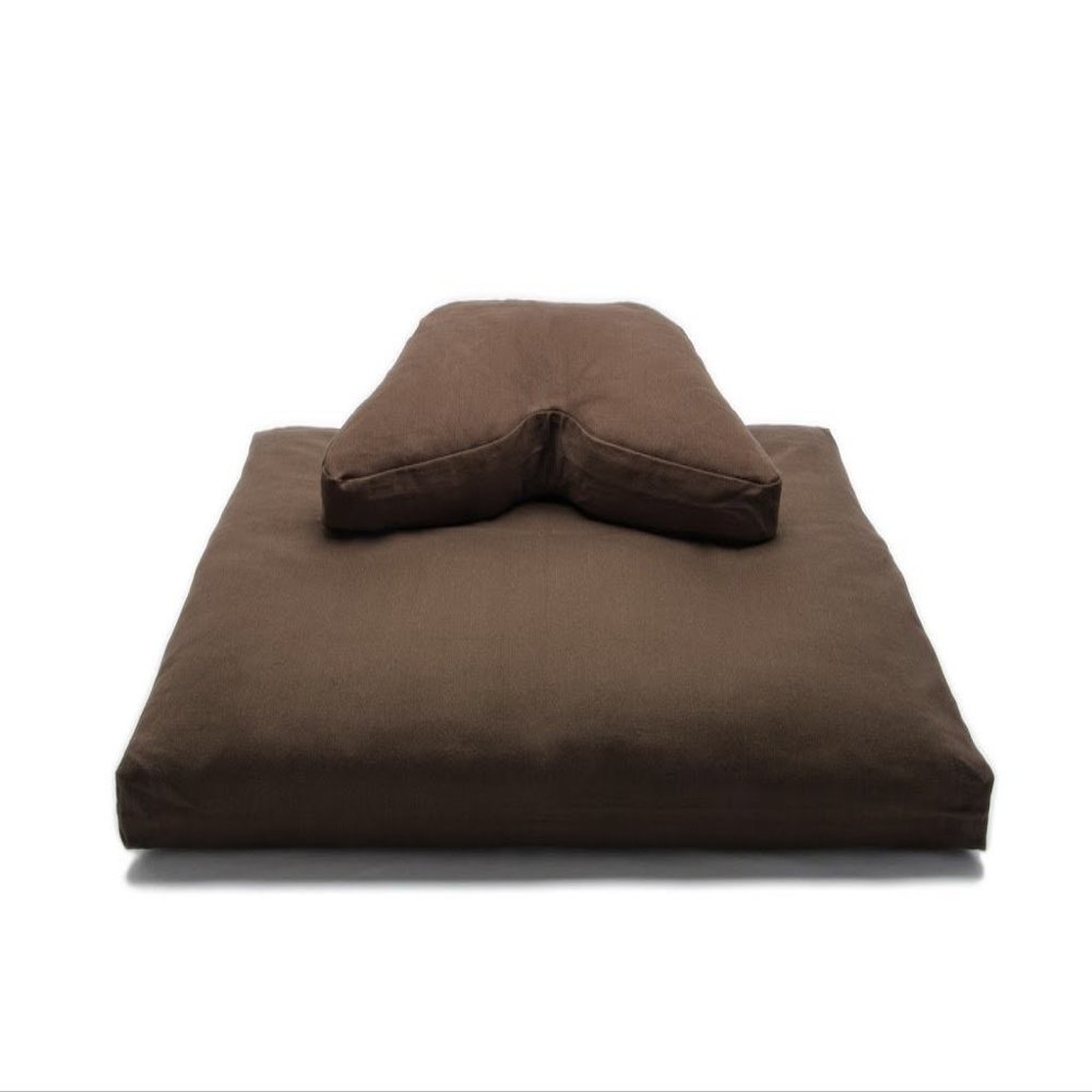 Chocolate Buckwheat Hull Low Lift Cosmic Cushion & Cotton Batting Zabuton Meditation Cushion Set