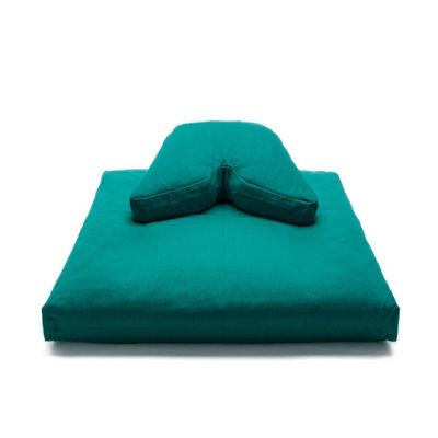 Forest Green Buckwheat Hull Low Lift Cosmic Cushion & Cotton Batting Zabuton Meditation Cushion Set