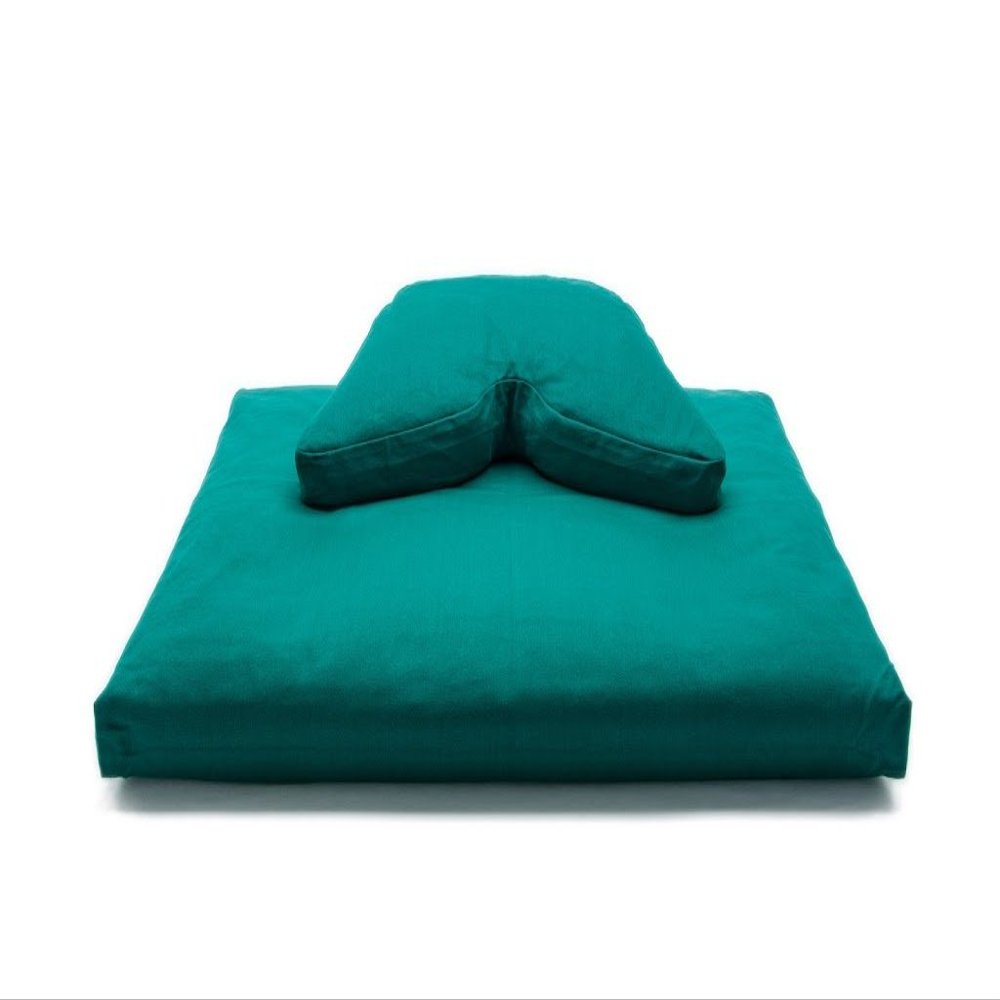 Forest Green Buckwheat Hull Low Lift Cosmic Cushion & Cotton Batting Zabuton Meditation Cushion Set