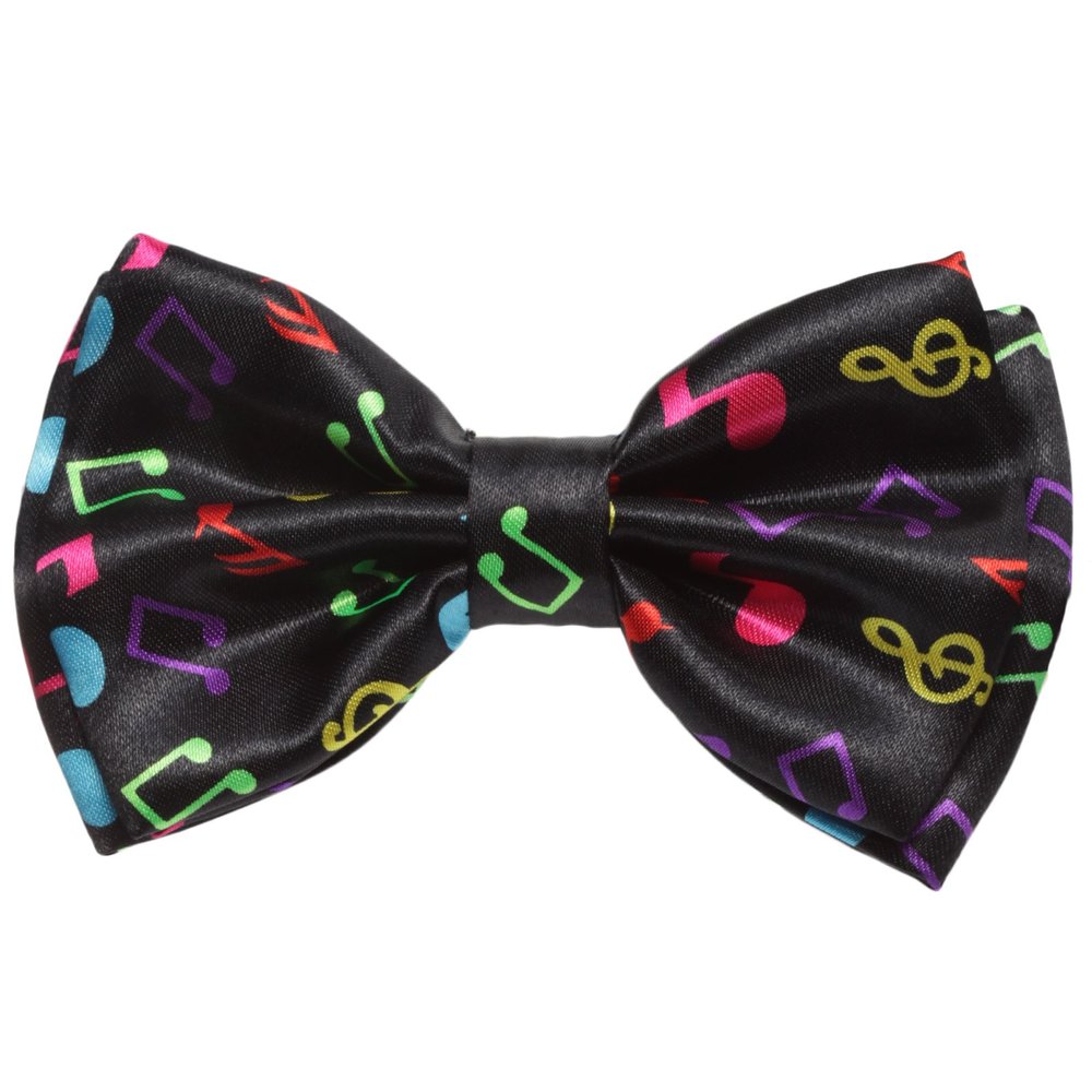 AJ Accessories Men's Music Notes Novelty Pre-Tied Satin Bow Tie (Black/Rainbow)